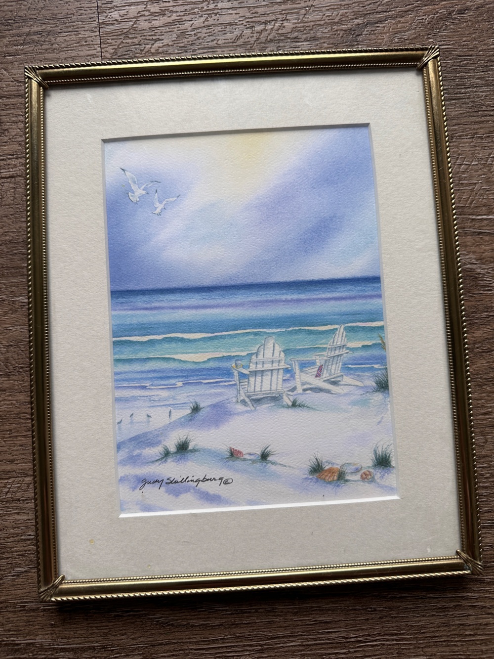 Set of 2 Framed Original Coastal Watercolor Paintings- Pink & Blue Beach Scenes - Picture 3 of 6